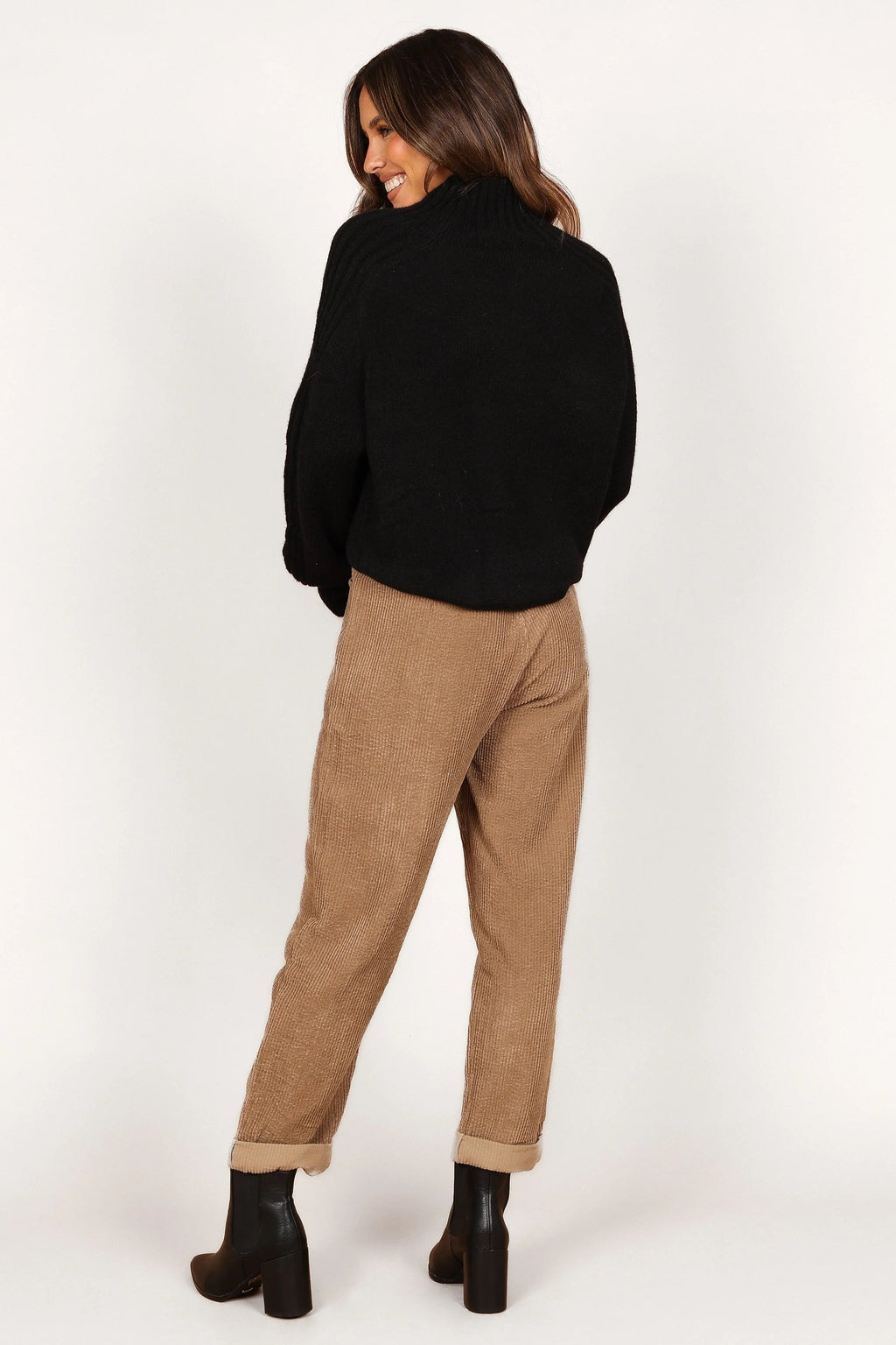 Mock-Neck Ribbed Knit Sweater