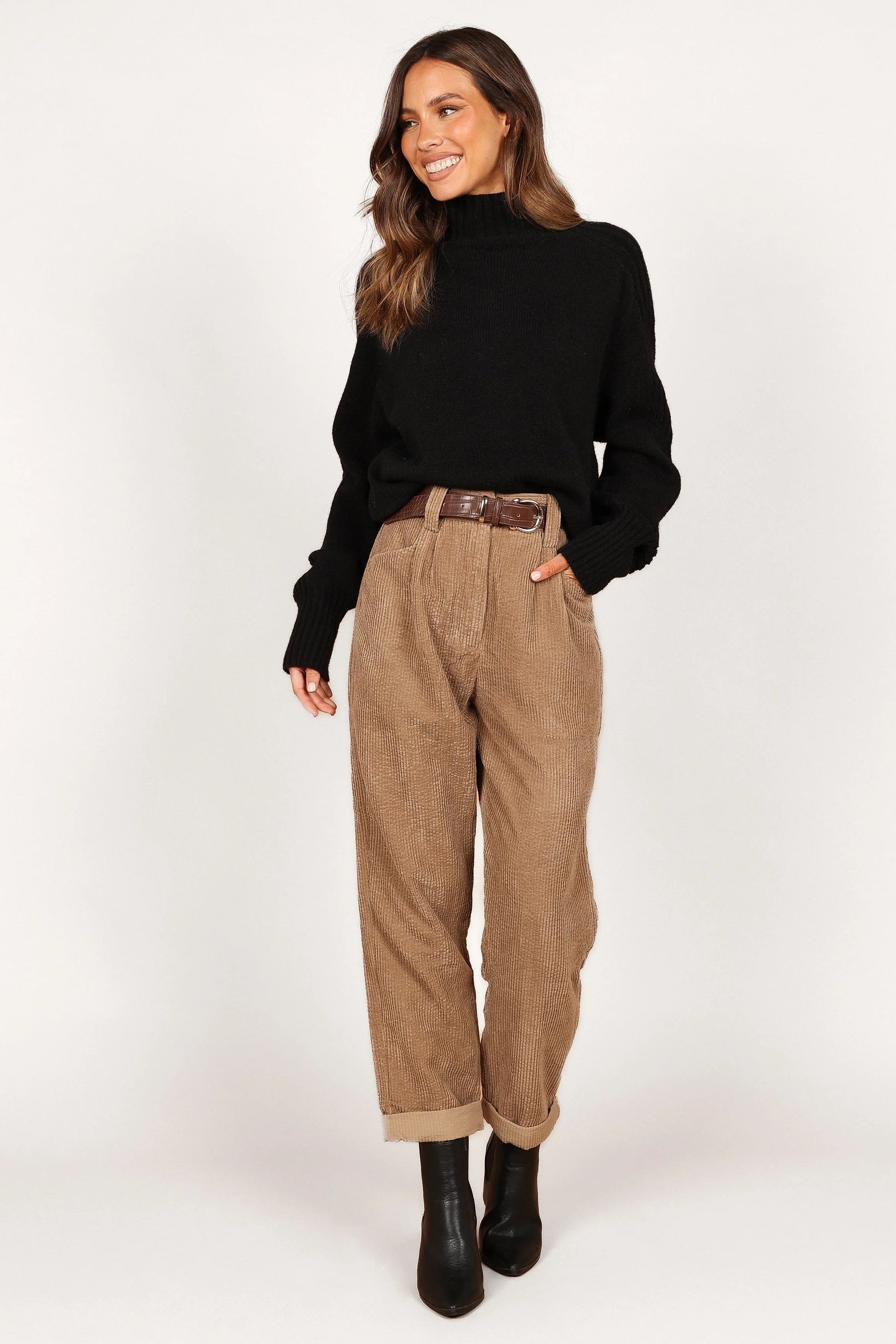 Mock-Neck Ribbed Knit Sweater