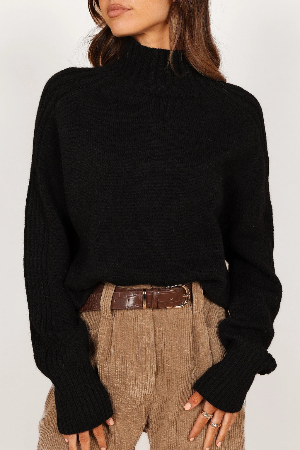 Mock-Neck Ribbed Knit Sweater