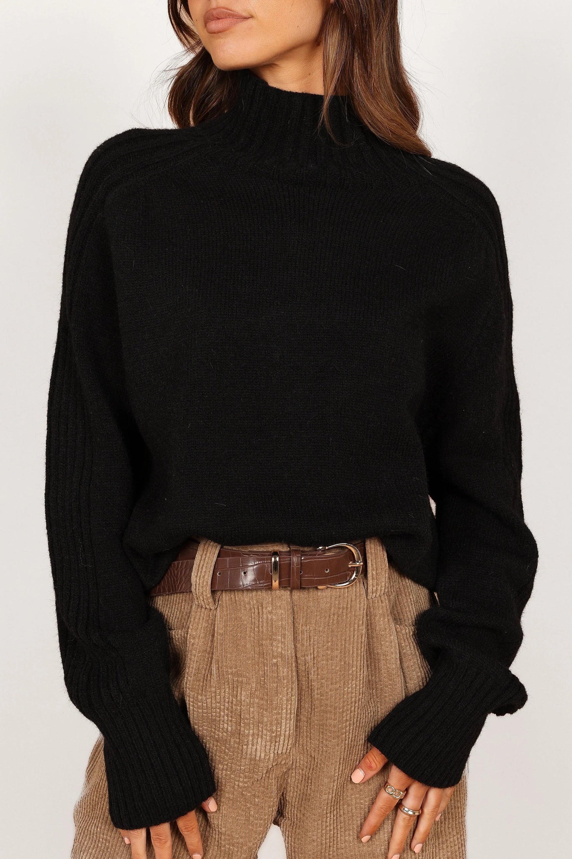 Mock-Neck Ribbed Knit Sweater