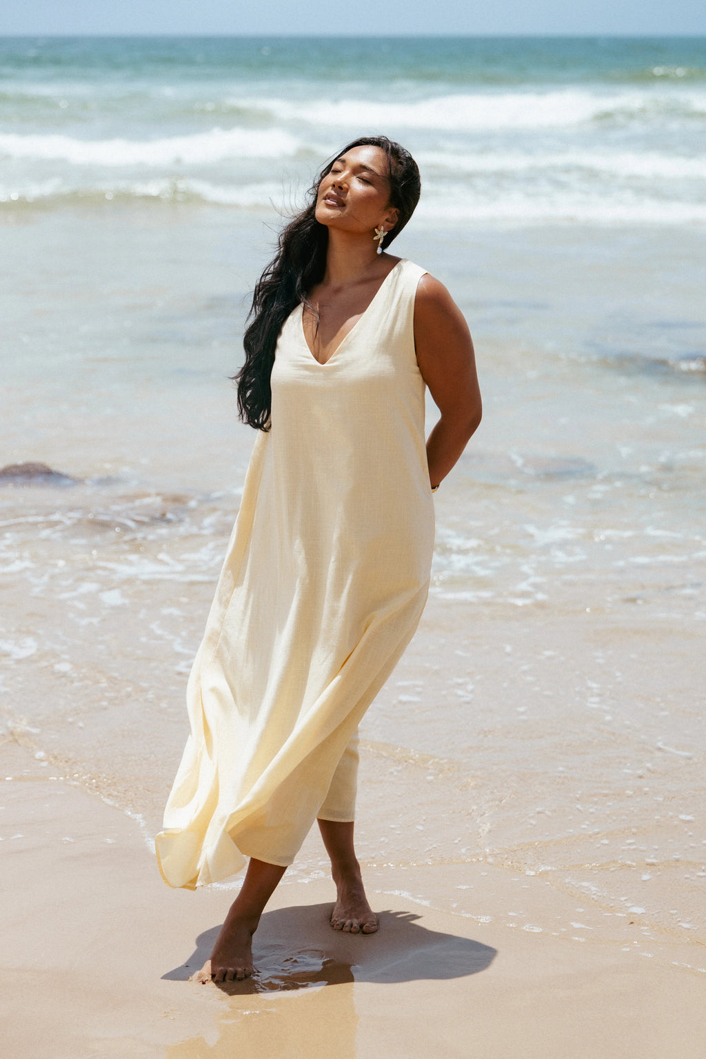 Shift-Style Sleeveless Cotton Maxi Dress