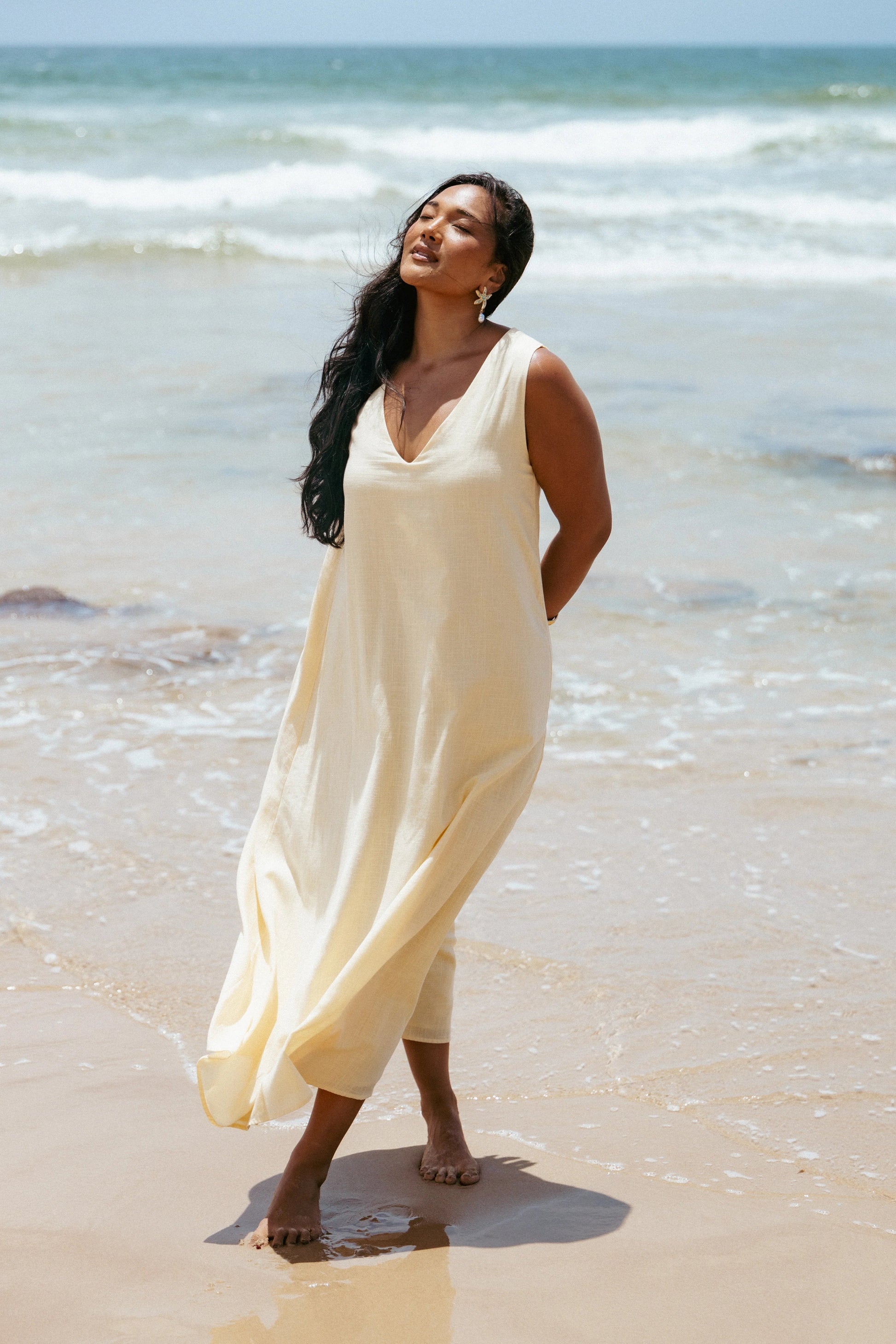 Shift-Style Sleeveless Cotton Maxi Dress