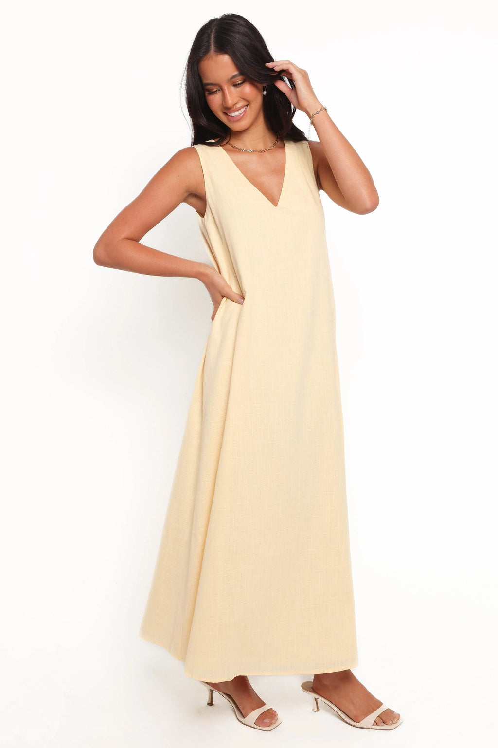 Shift-Style Sleeveless Cotton Maxi Dress