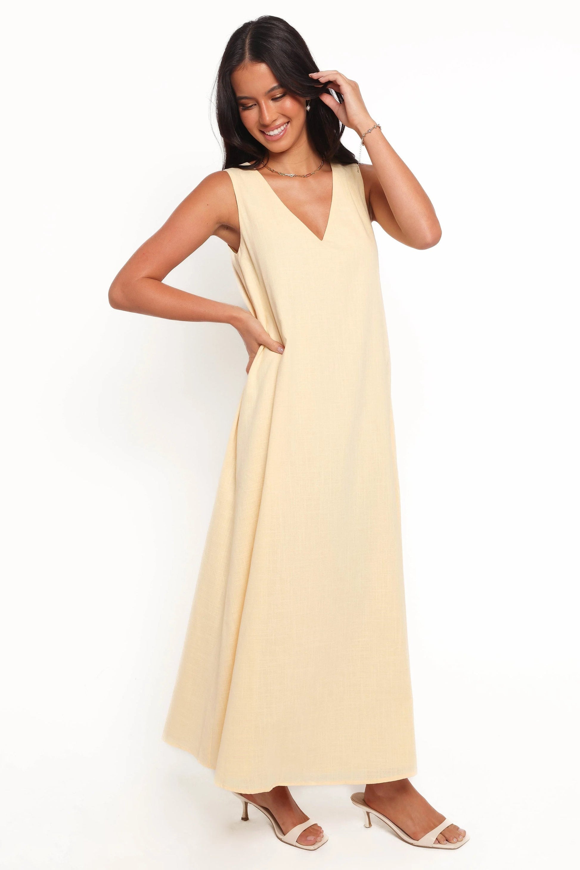 Shift-Style Sleeveless Cotton Maxi Dress