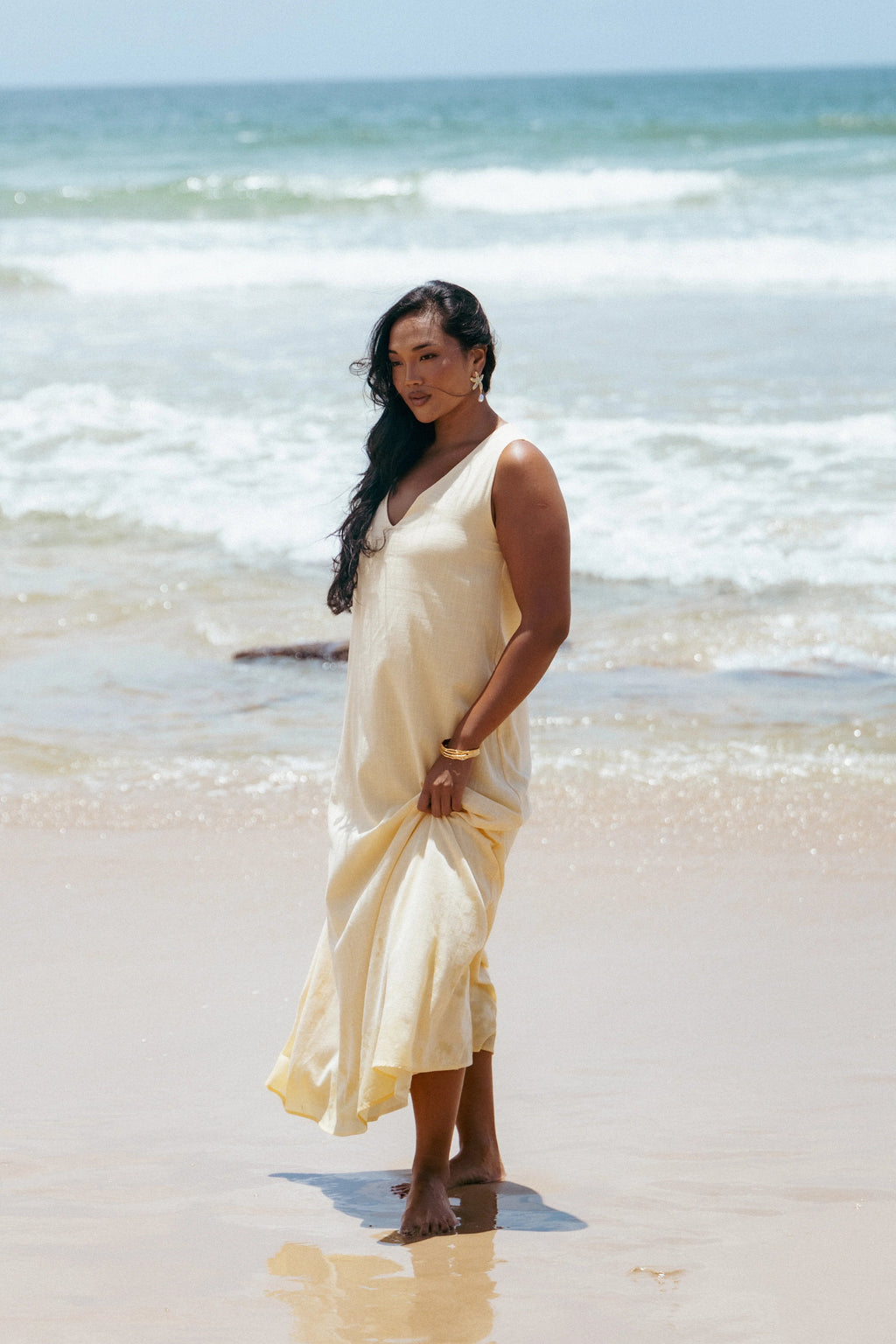 Shift-Style Sleeveless Cotton Maxi Dress