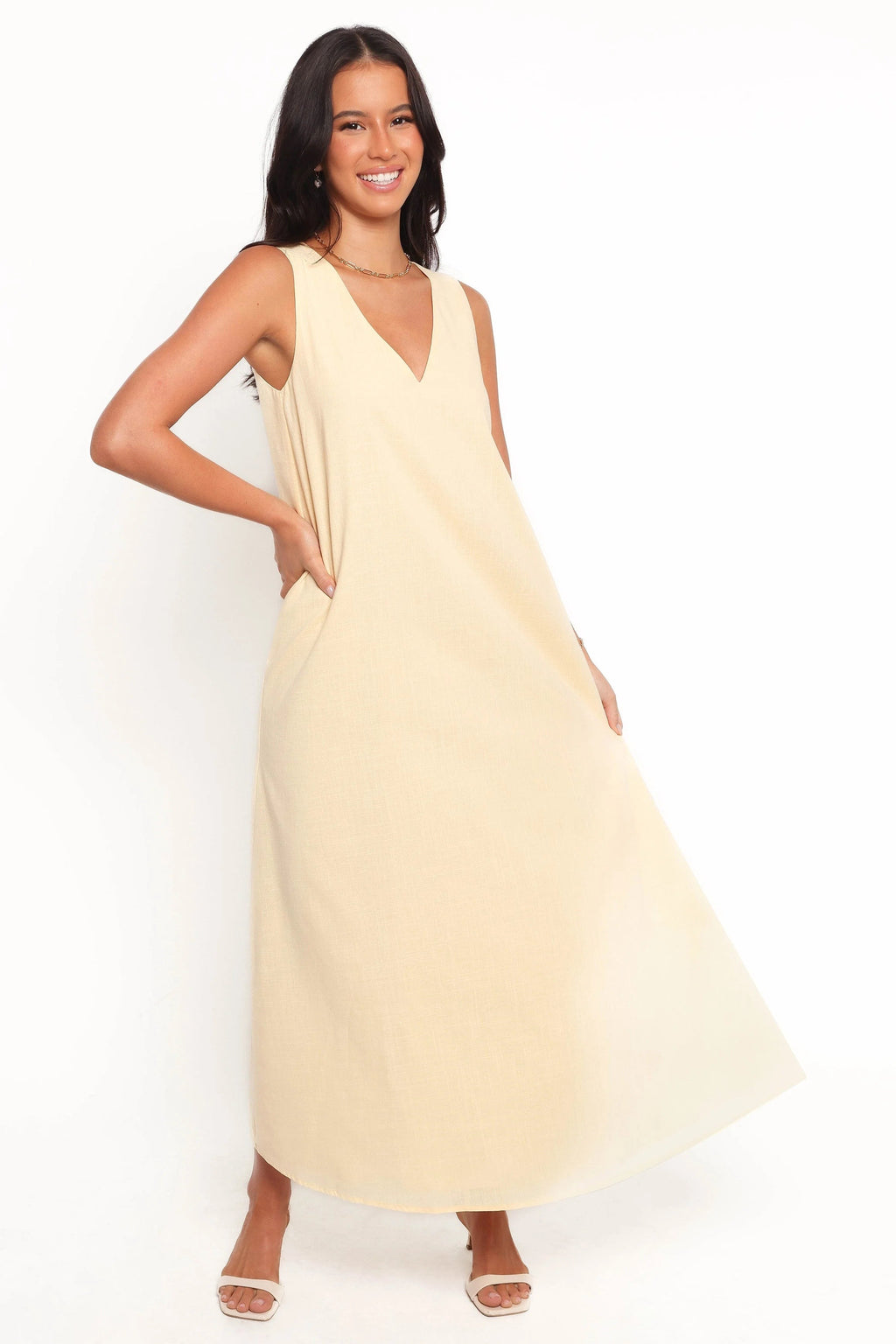 Shift-Style Sleeveless Cotton Maxi Dress