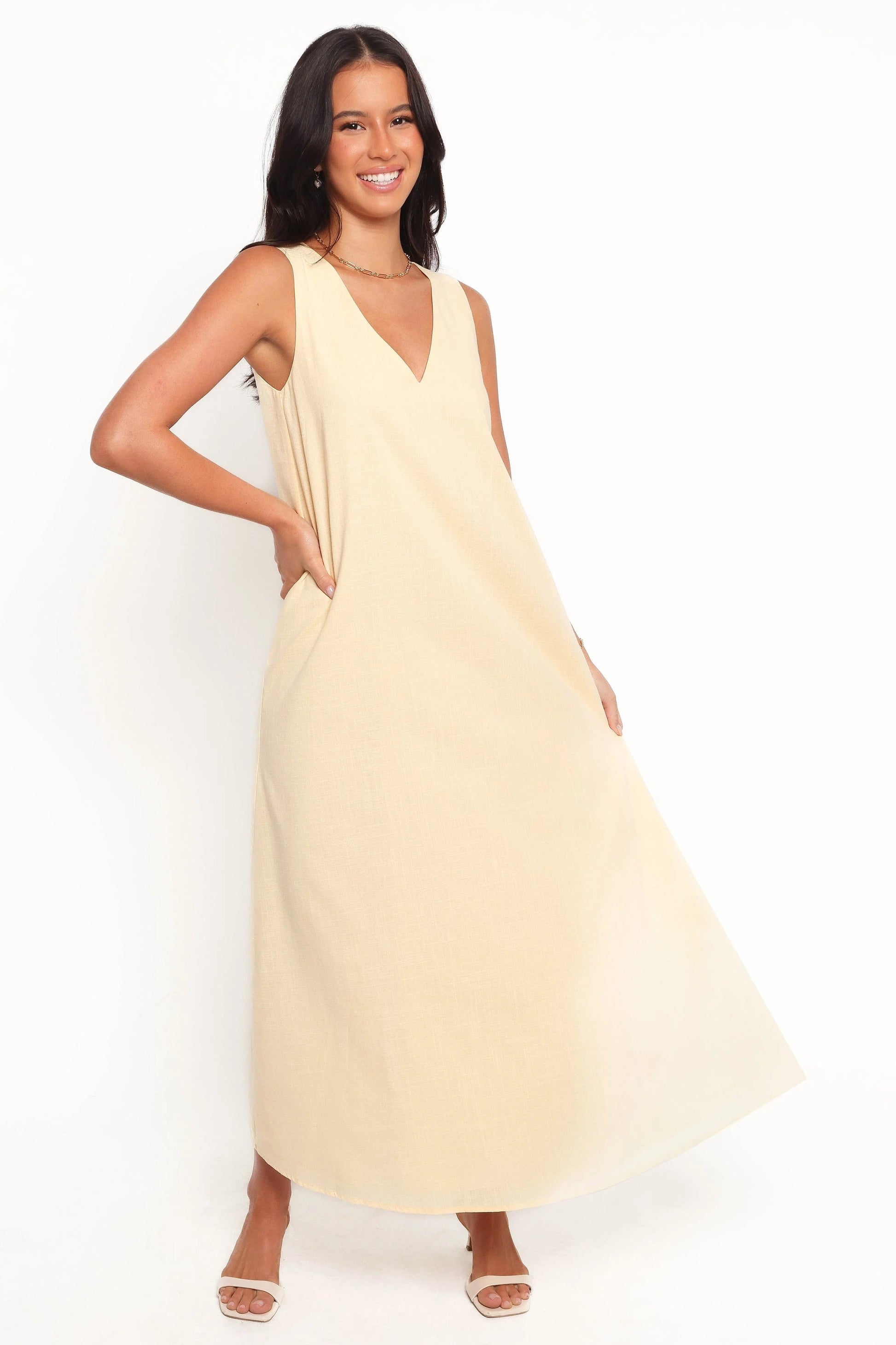 Shift-Style Sleeveless Cotton Maxi Dress