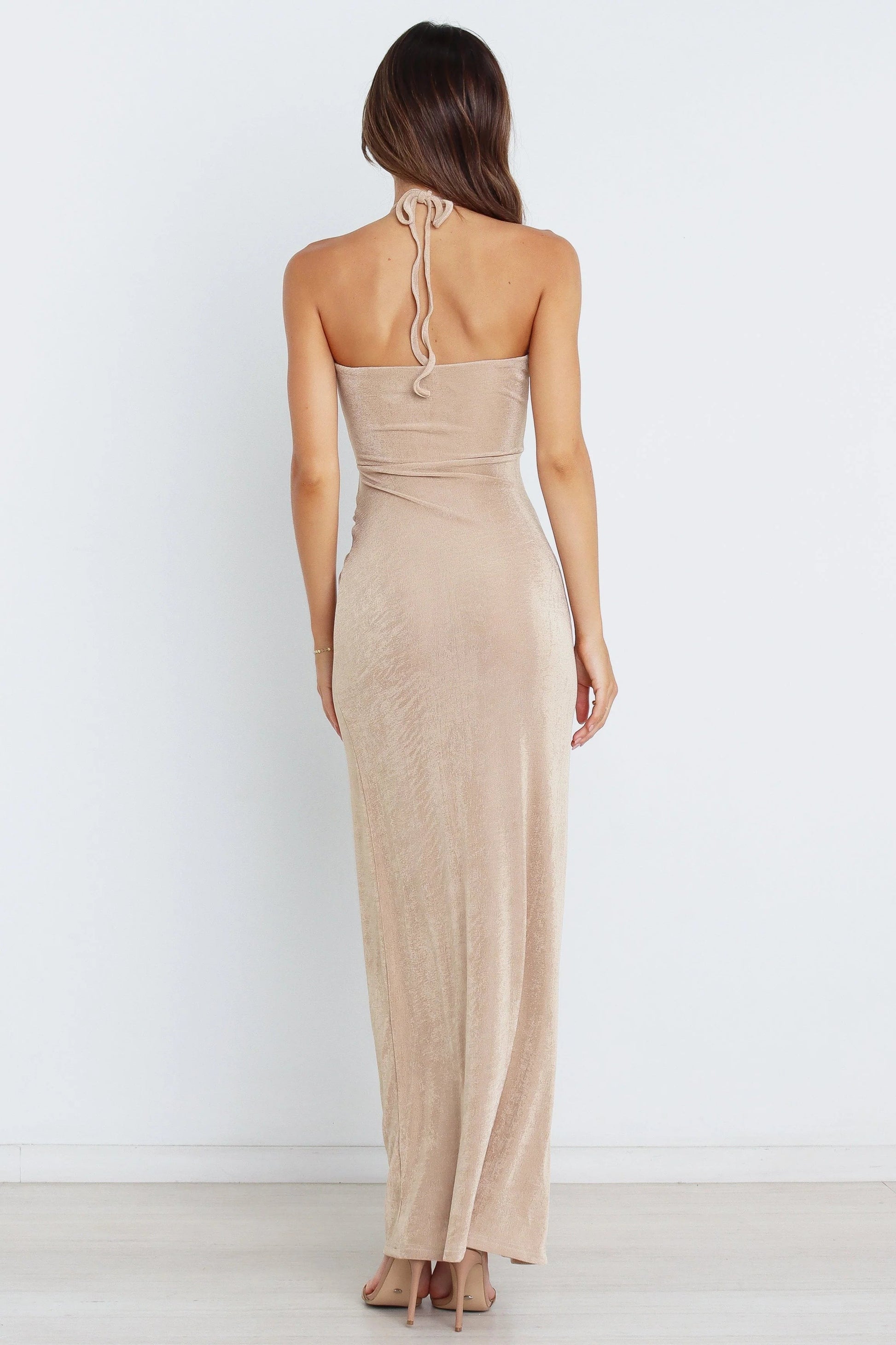 Shimmer Lurex Halter Cut-Out Maxi