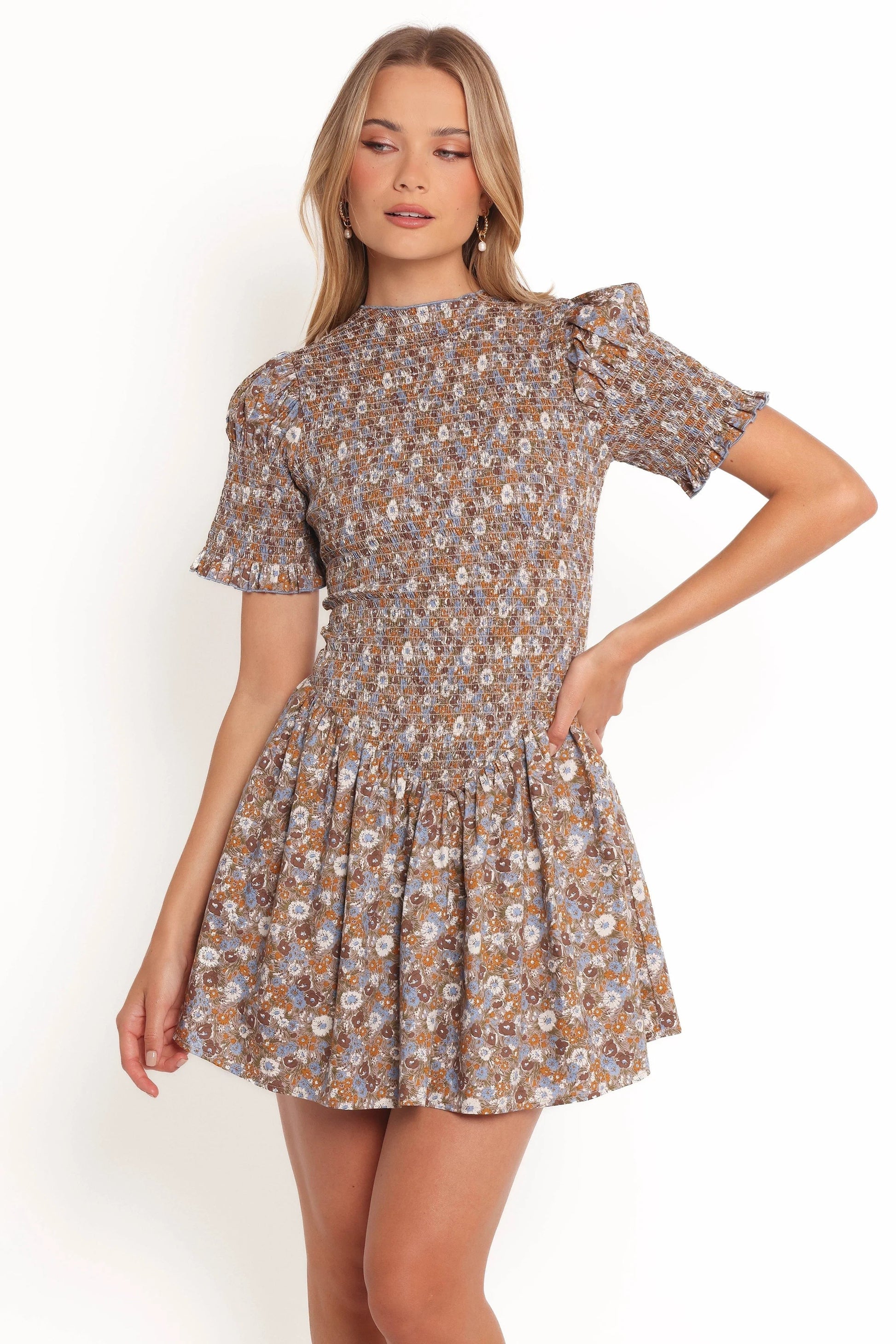 Shirred Bodice Floral Mini Dress