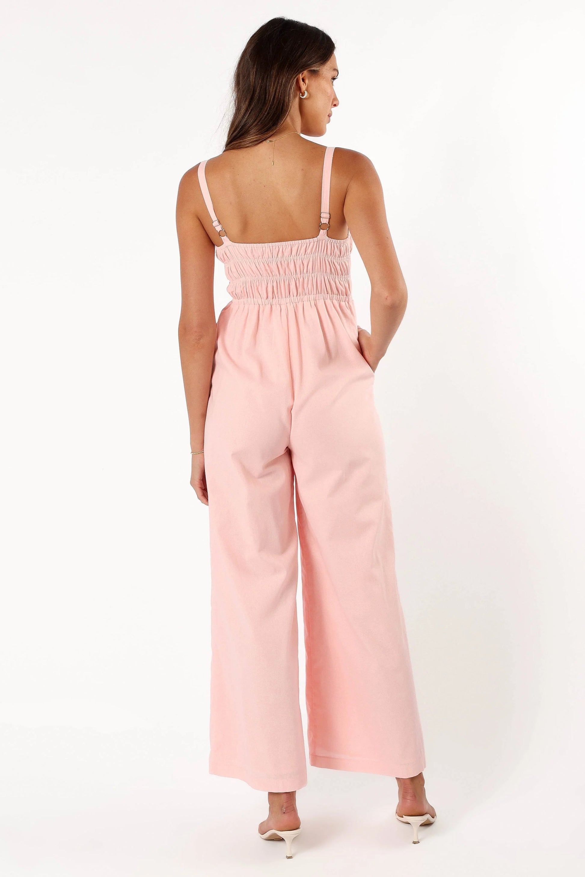 Square-Neck Shirred Jumpsuit