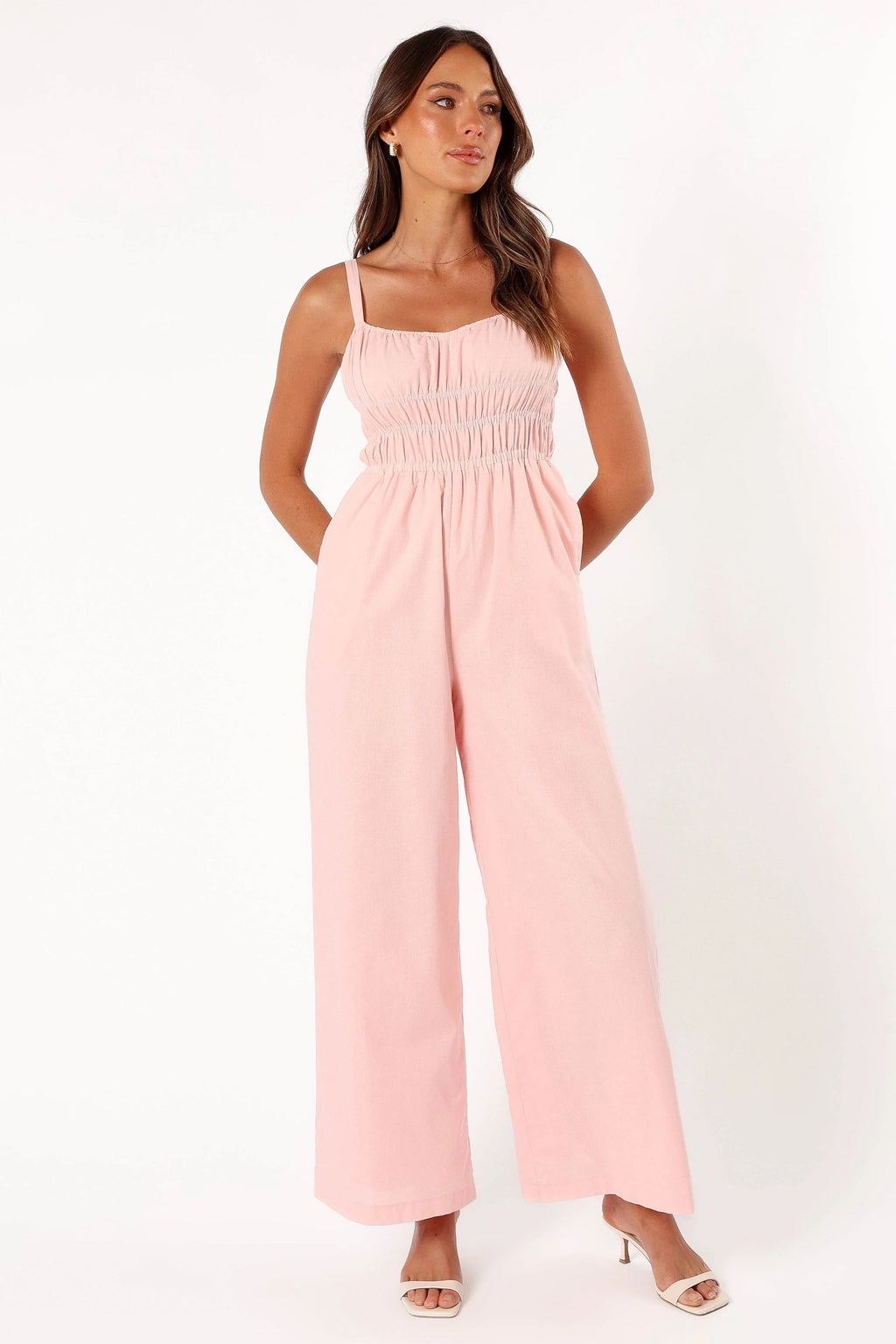 Square-Neck Shirred Jumpsuit