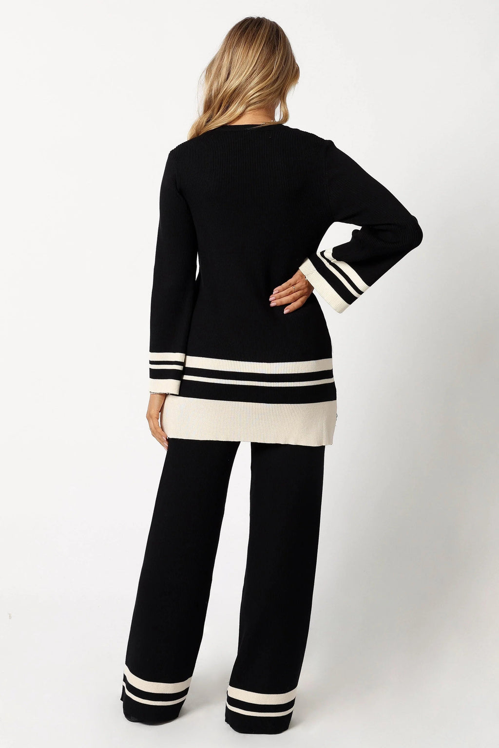 Striped Ribbed High-Waist Knit Pants