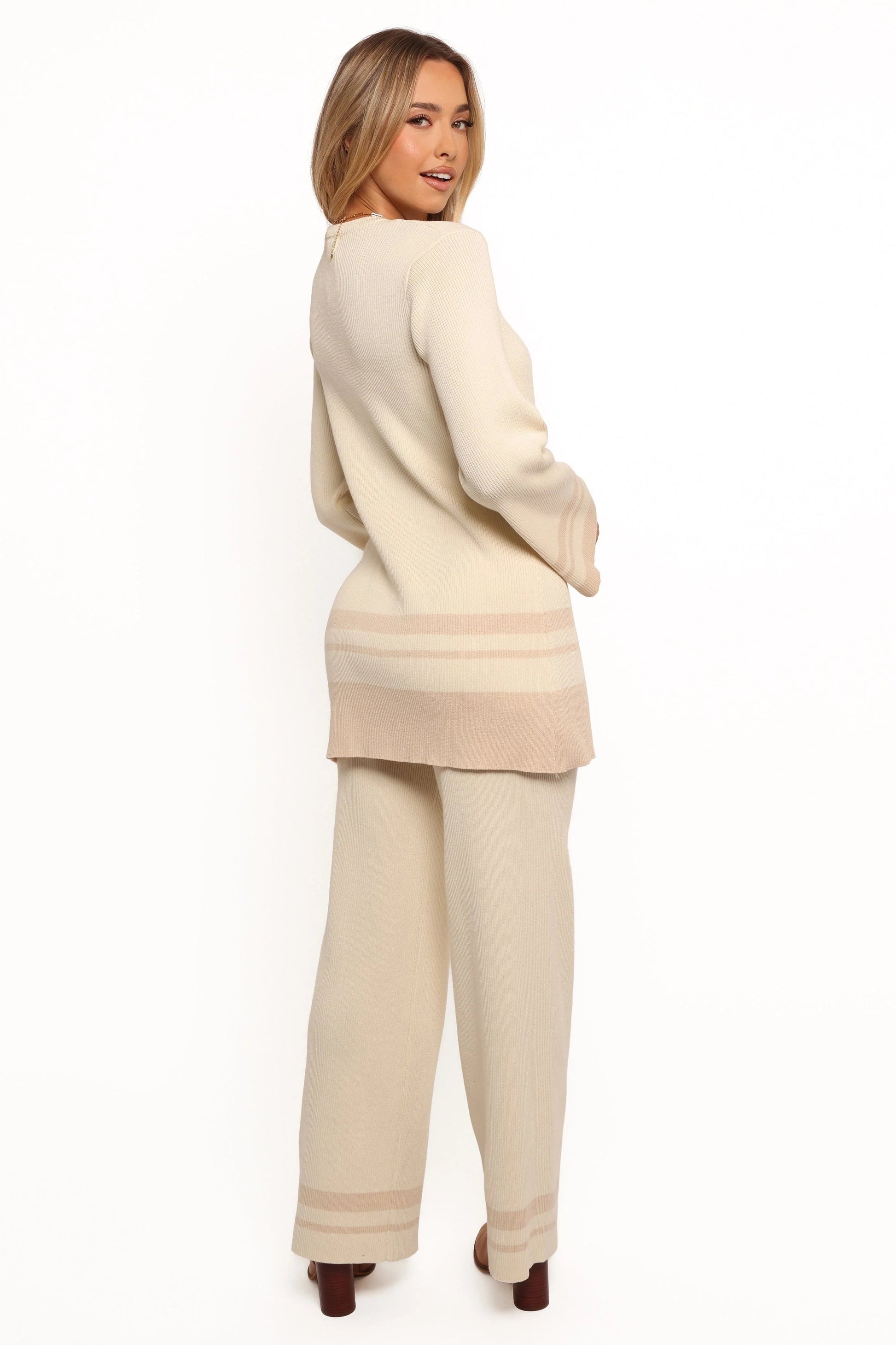 Striped Ribbed High-Waist Knit Pants