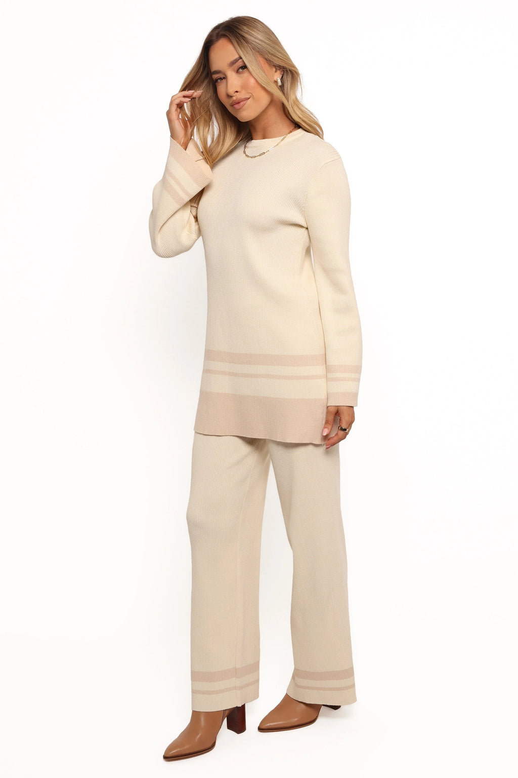 Striped Ribbed High-Waist Knit Pants