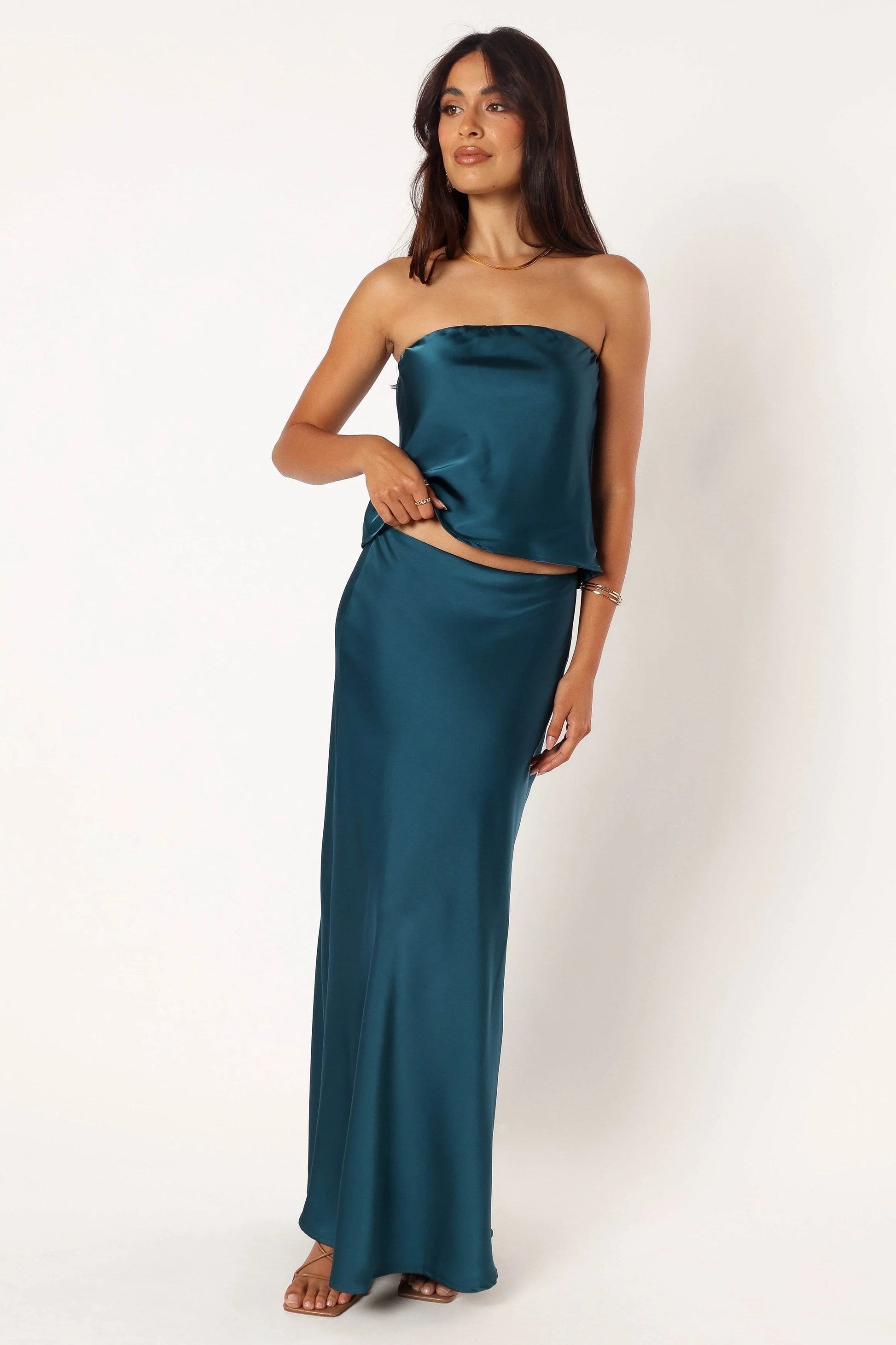 Teal Pull-On Crop & Maxi Skirt Set