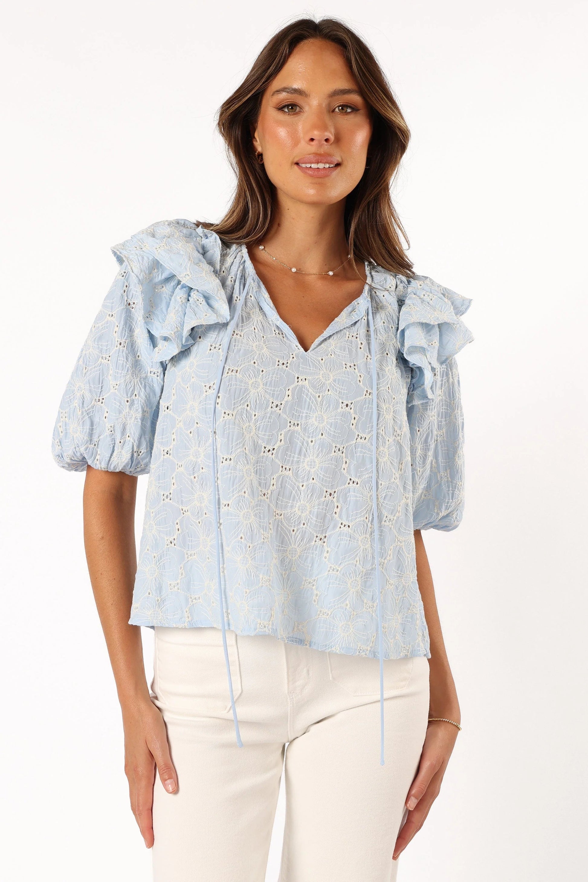 Tie-Neck Ruffle Top