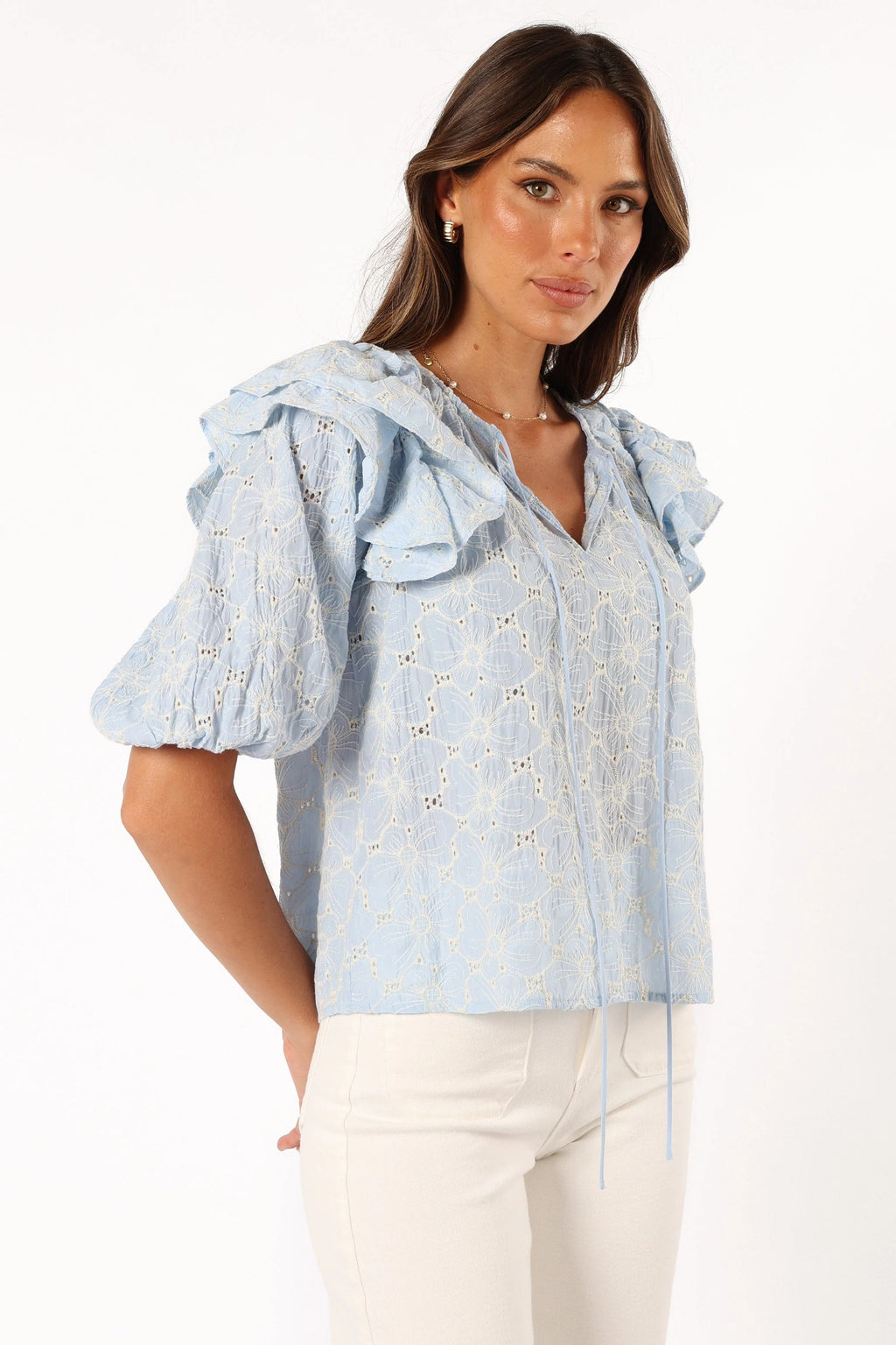 Tie-Neck Ruffle Top