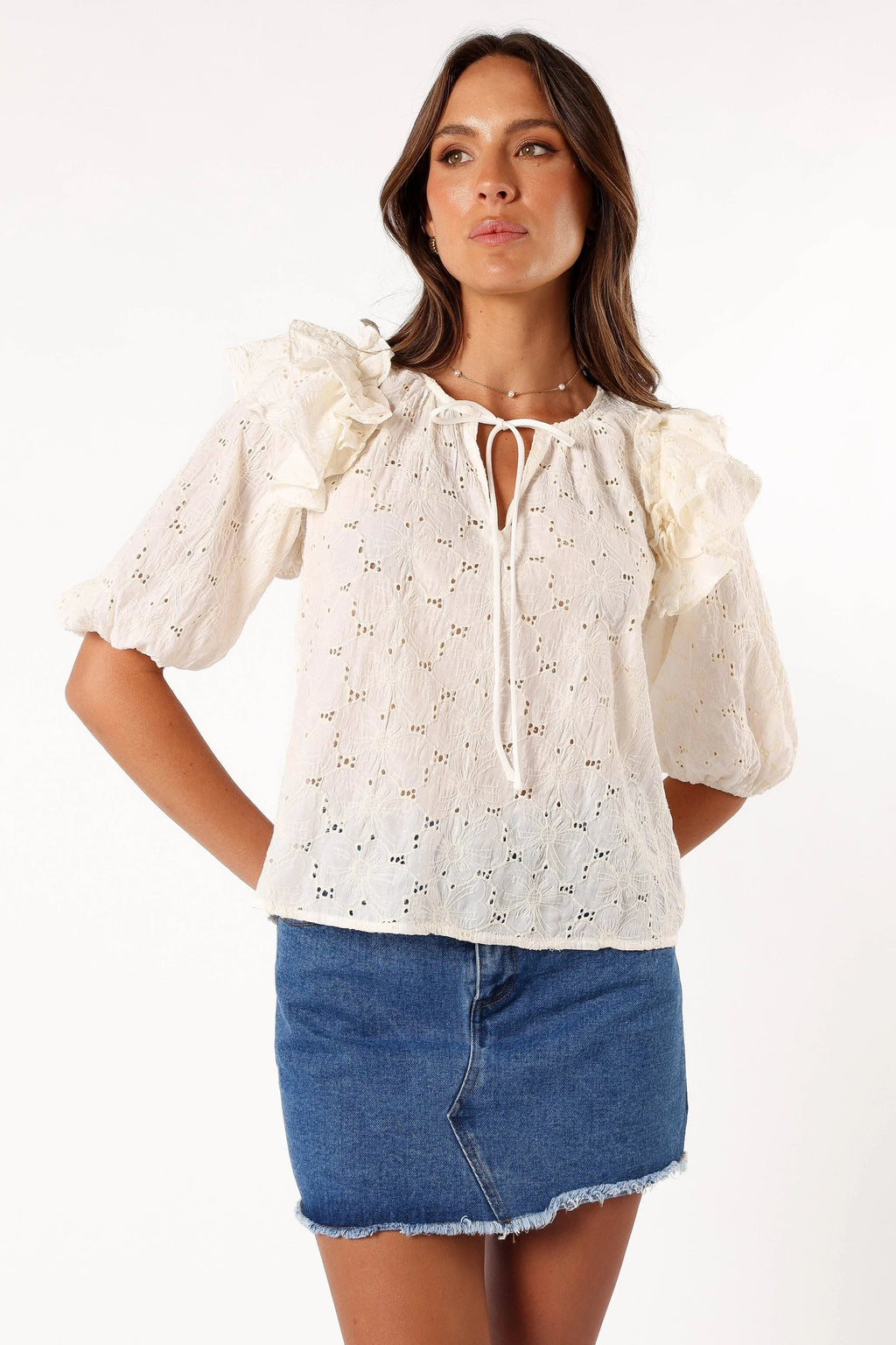 Tie-Neck Ruffle Top