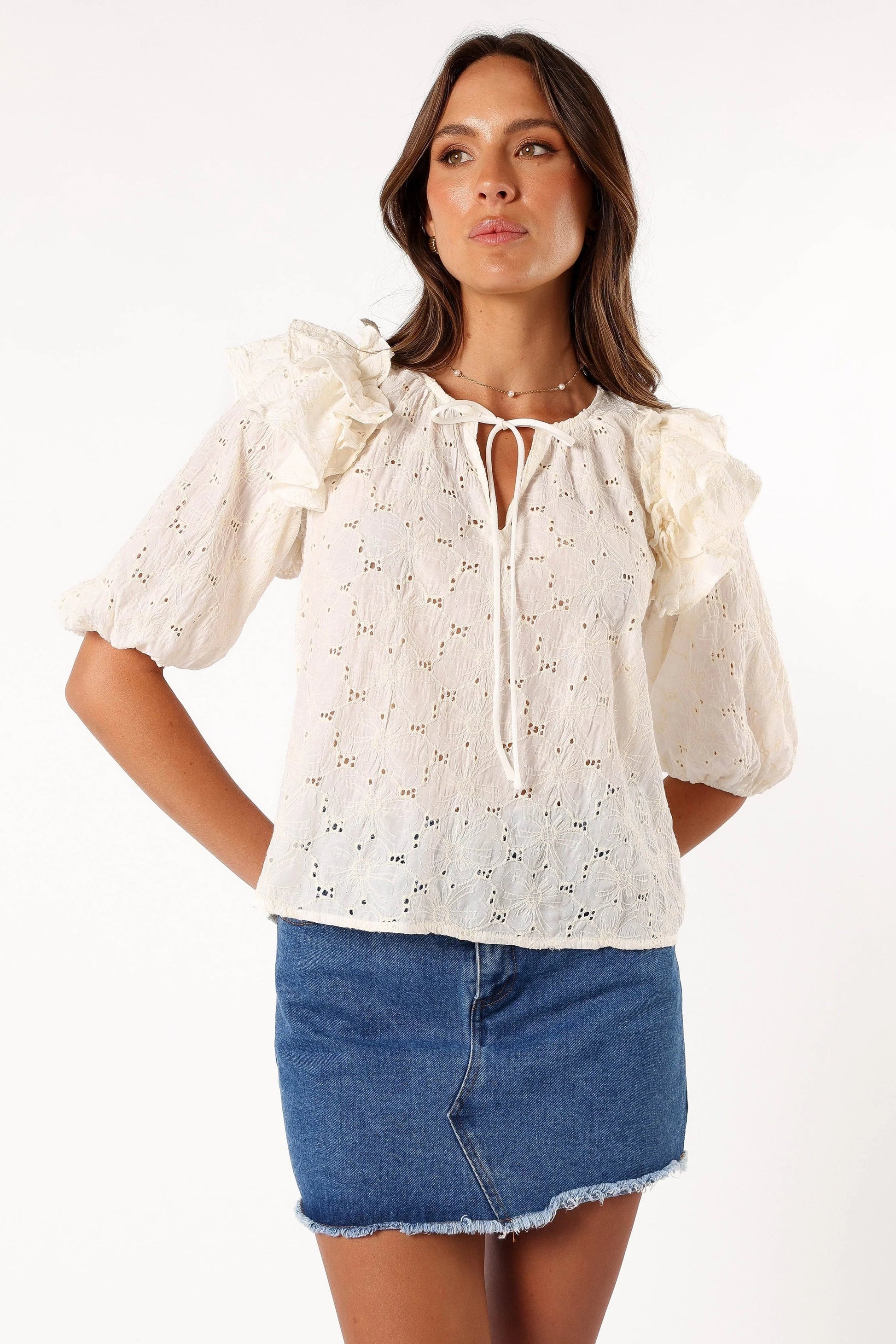 Tie-Neck Ruffle Top