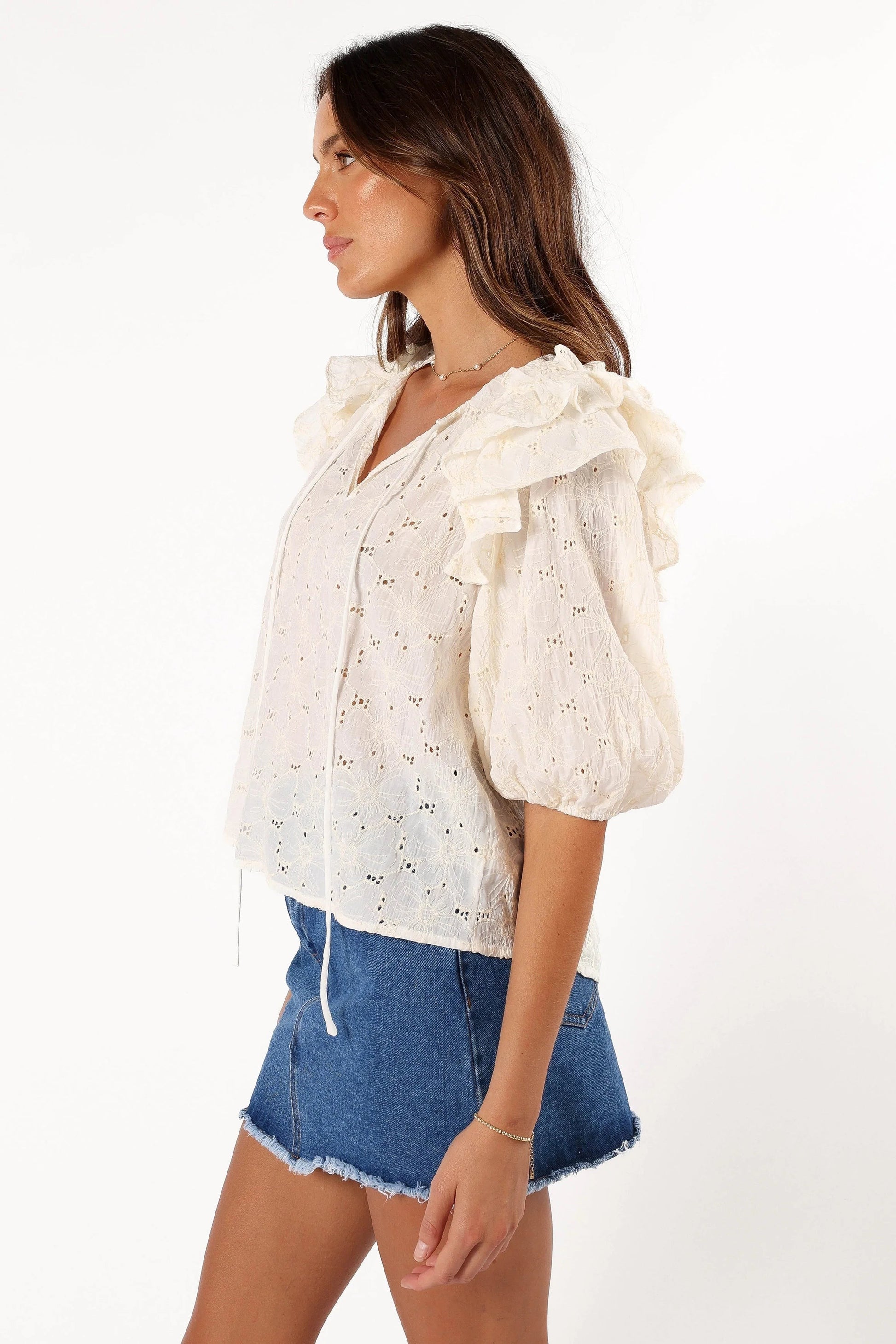 Tie-Neck Ruffle Top