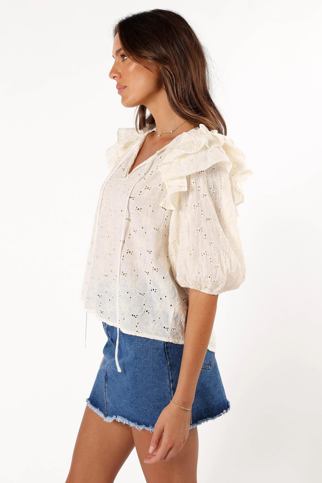 Tie-Neck Ruffle Top