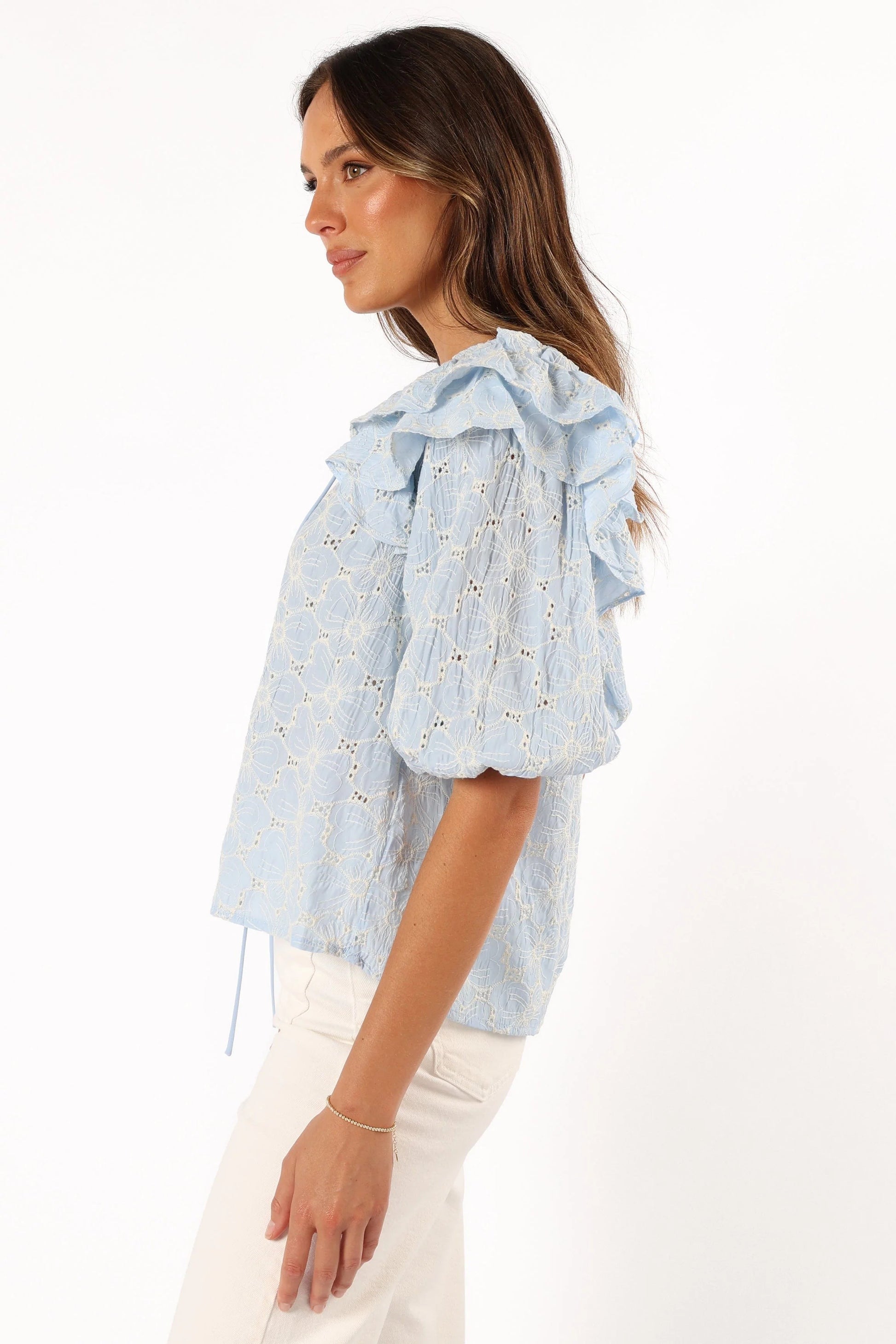 Tie-Neck Ruffle Top