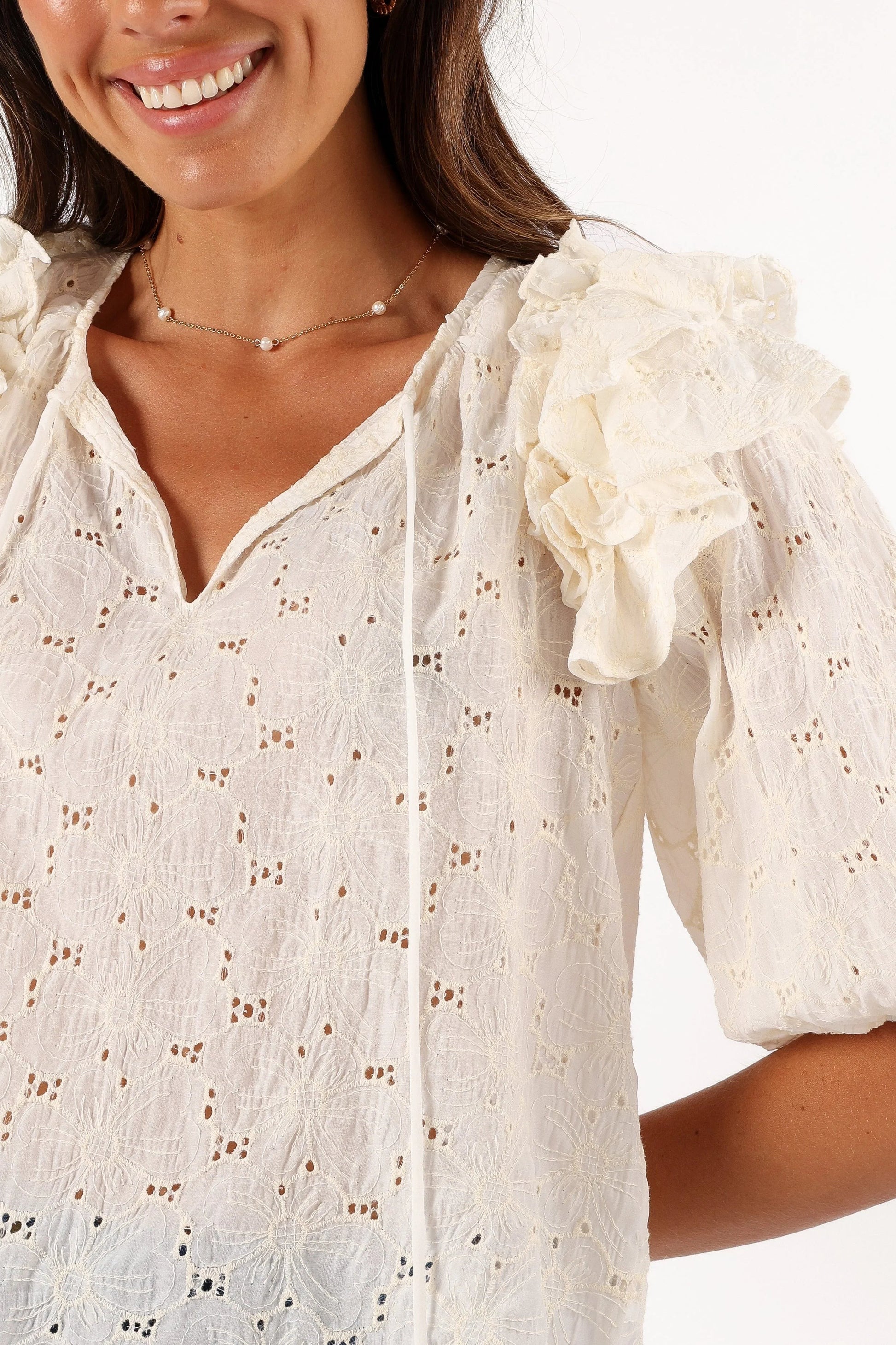 Tie-Neck Ruffle Top