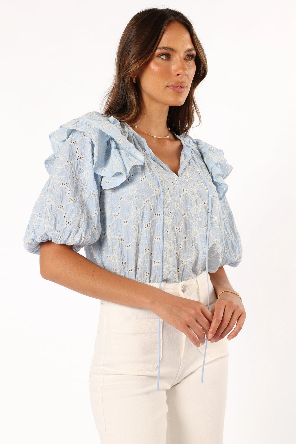 Tie-Neck Ruffle Top