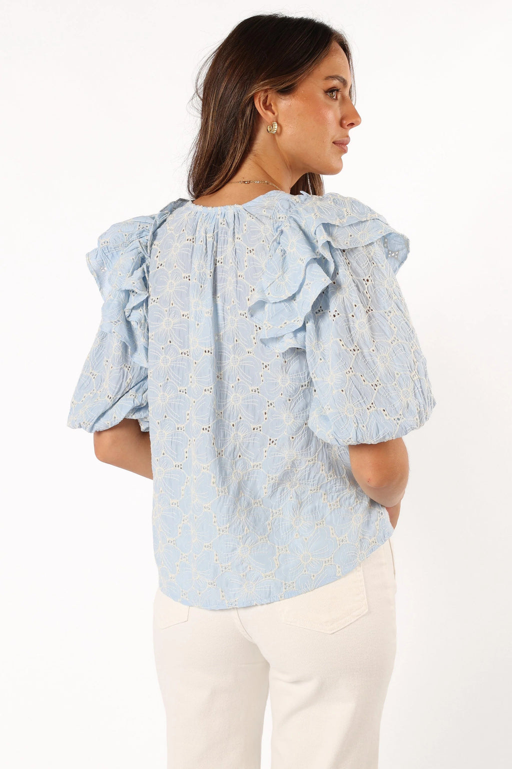 Tie-Neck Ruffle Top