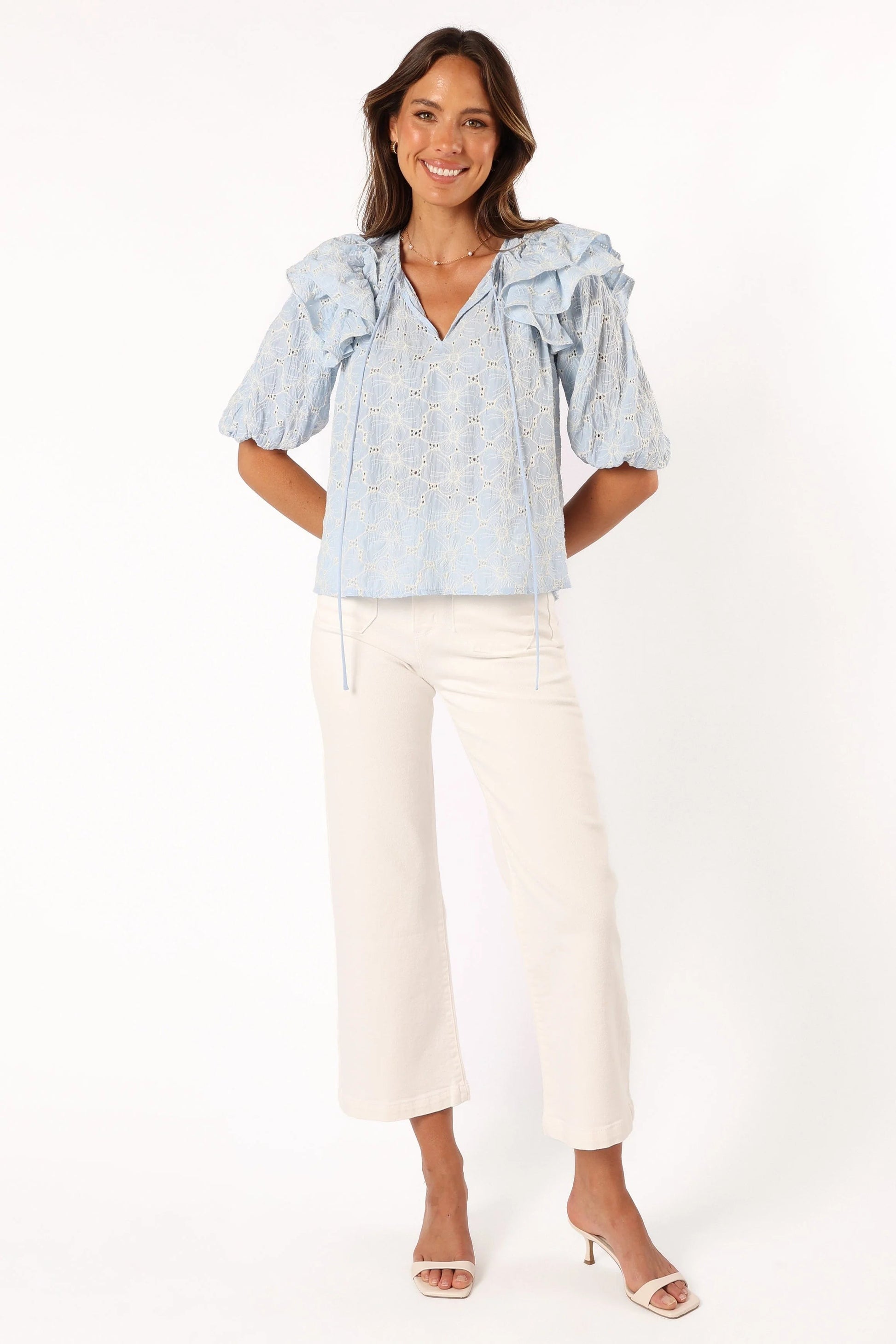 Tie-Neck Ruffle Top