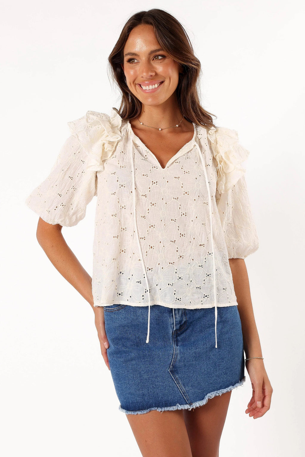 Tie-Neck Ruffle Top
