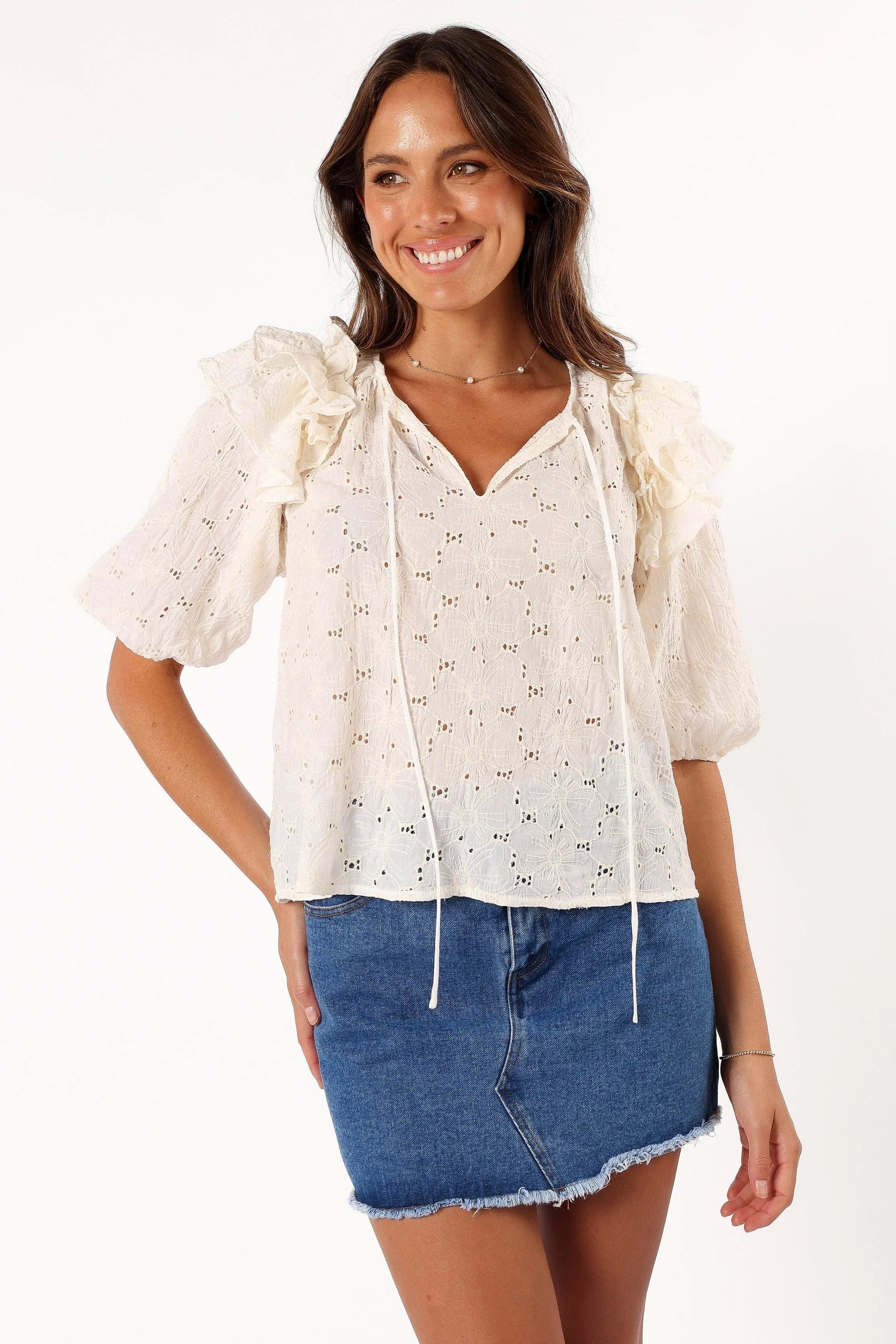 Tie-Neck Ruffle Top