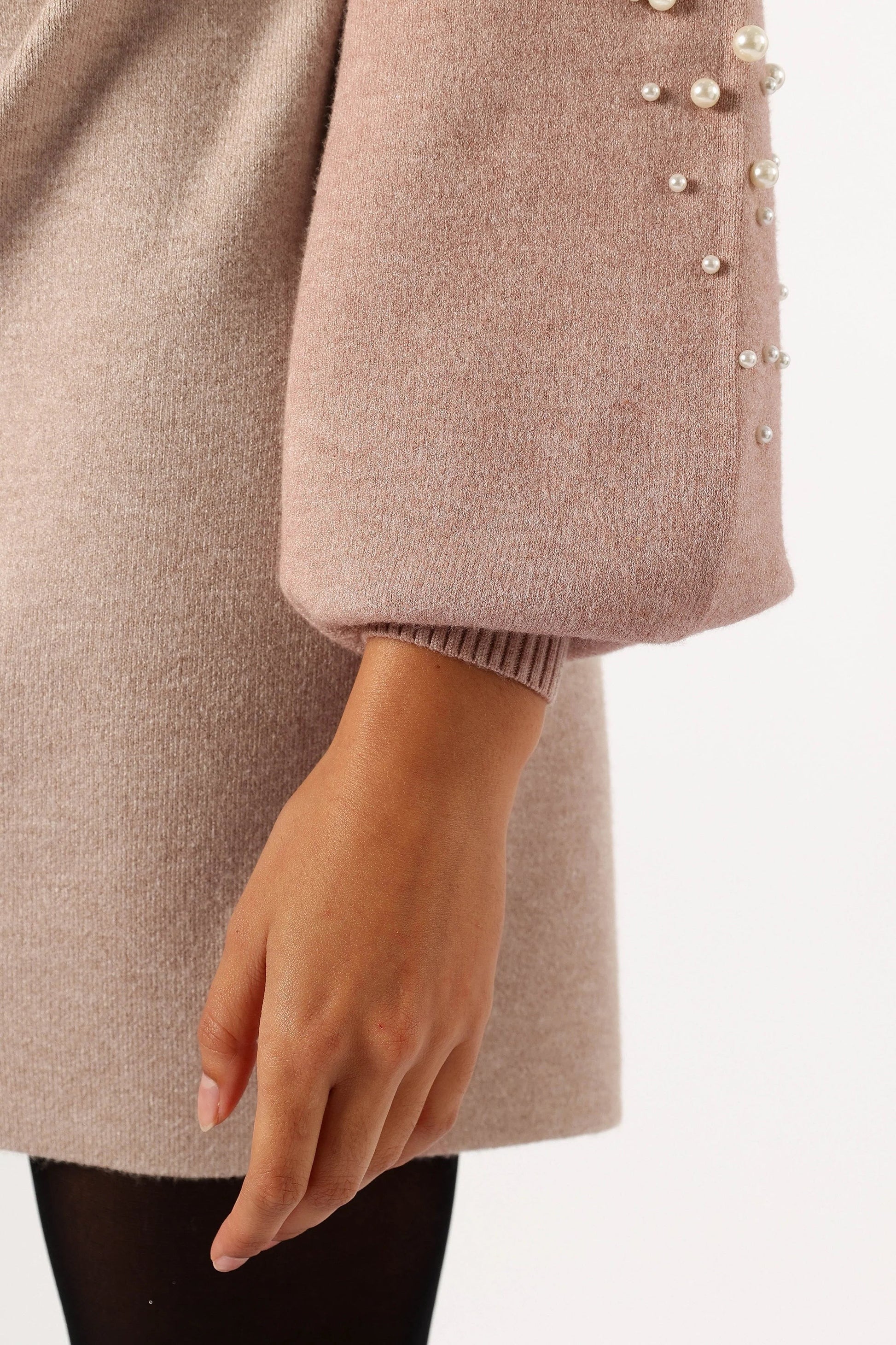 Turtleneck Pearl-Belt Knit Mini Dress